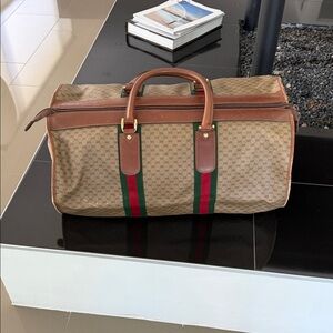 Gucci Beige Monogram Duffel with Green & Red Web Stripe. As It!